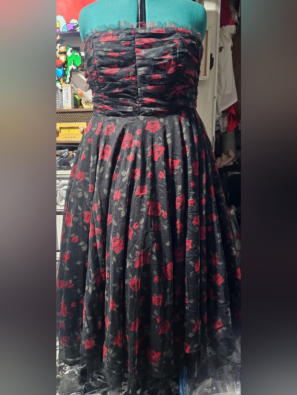 Betsey Johnson Maxi Strapless Ruffle Tea Dress